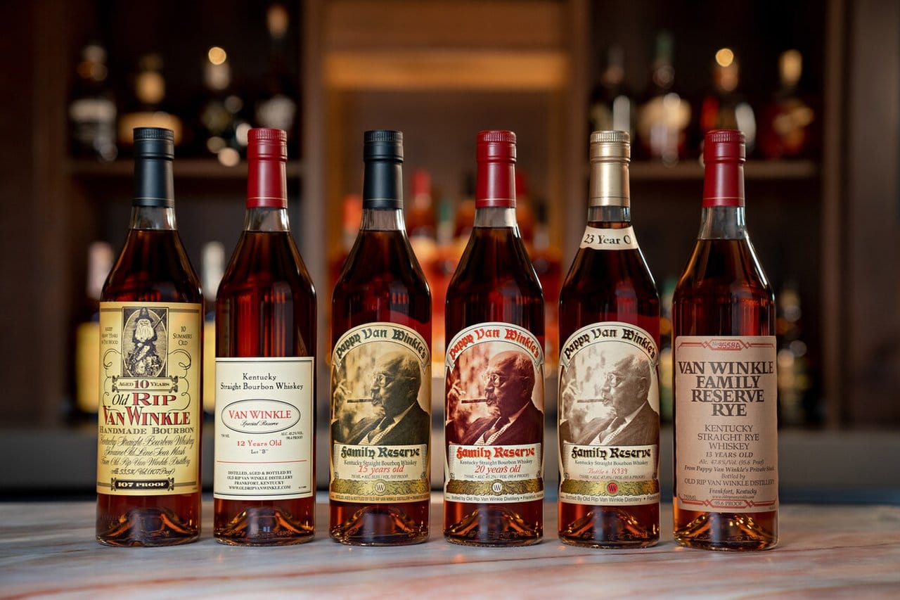 This highly coveted collection features Old Rip Van Winkle 10 Year, Pappy Van Winkle 12 Year, Pappy Van Winkle Family Reserve Rye 13 Year, Pappy Van Winkle 15 Year, Pappy Van Winkle 20 Year, and Pappy Van Winkle 23 Year.