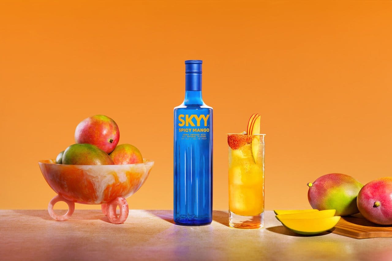 SKYY Infusions Spicy Mango combines the luscious flavors of ripe mango with the perfect amount of spice from jalapeno, habanero, and ghost chili to add a kick to cocktails.