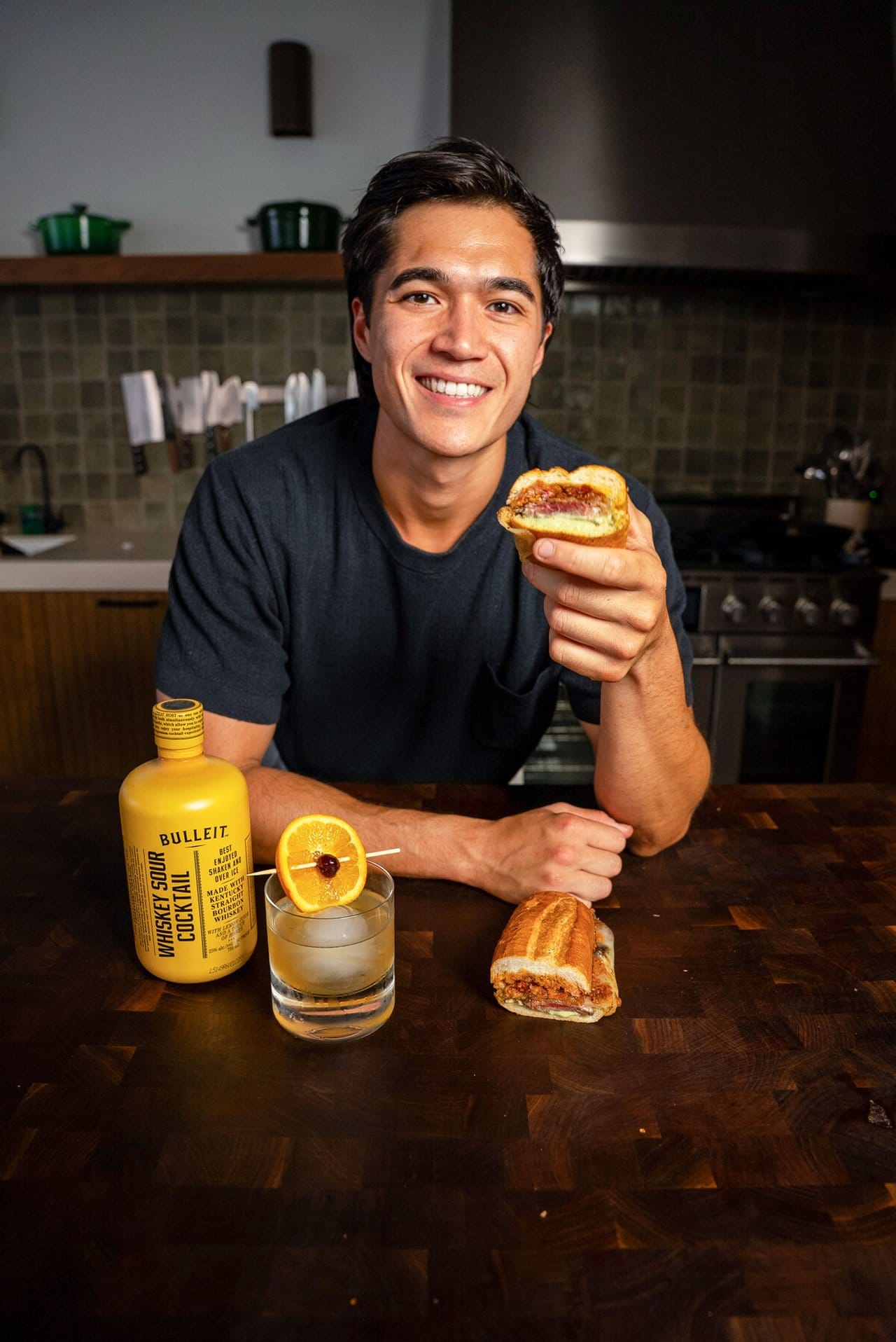 Owen Han with The Cocktail Collection's Bulleit Whiskey Sour and Steak Sandwich Pairing