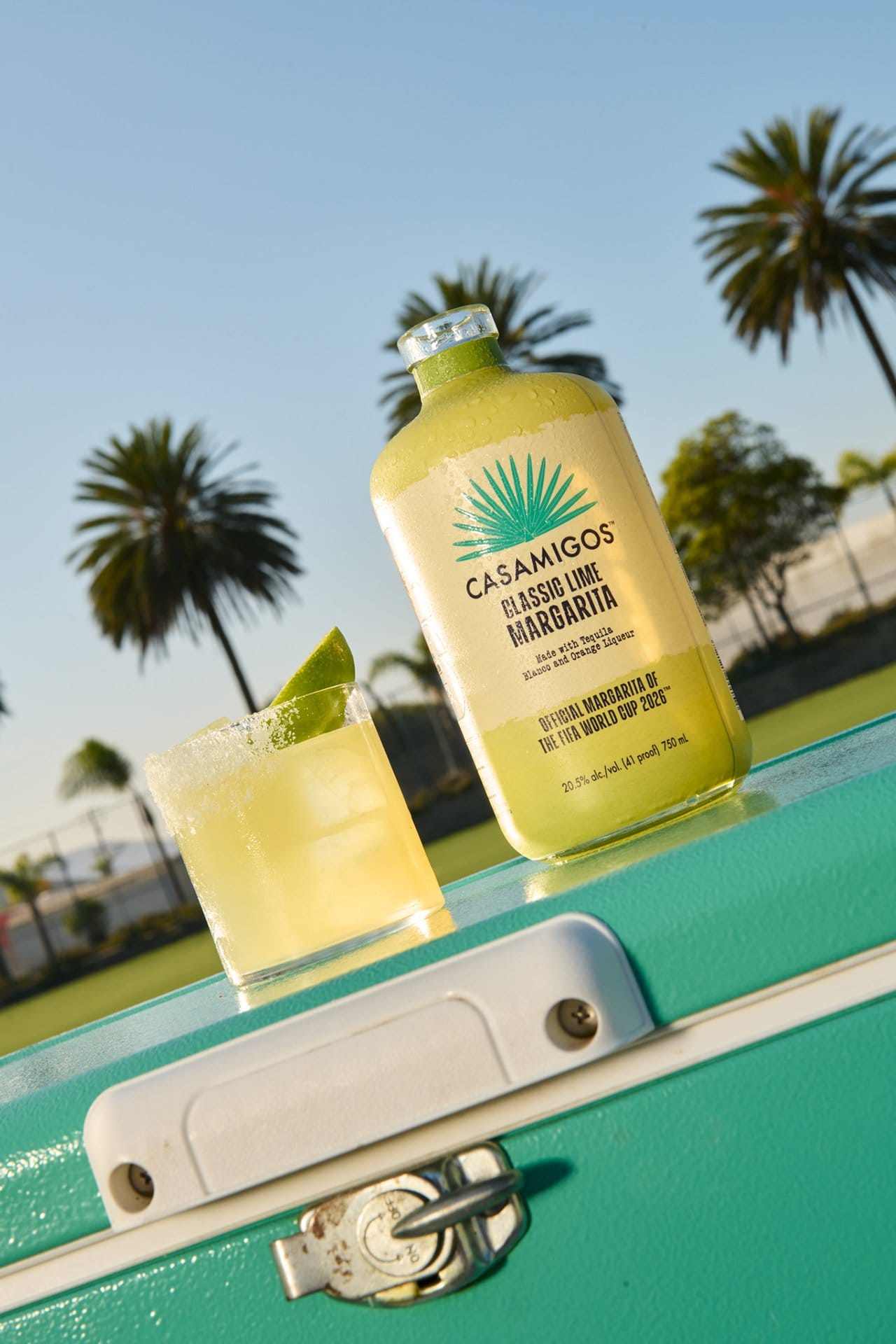 Casamigos Classic Lime Pre-Mixed Margarita served over ice with a salted rim and fresh lime delivers a smooth, well-balanced cocktail for effortless hosting.